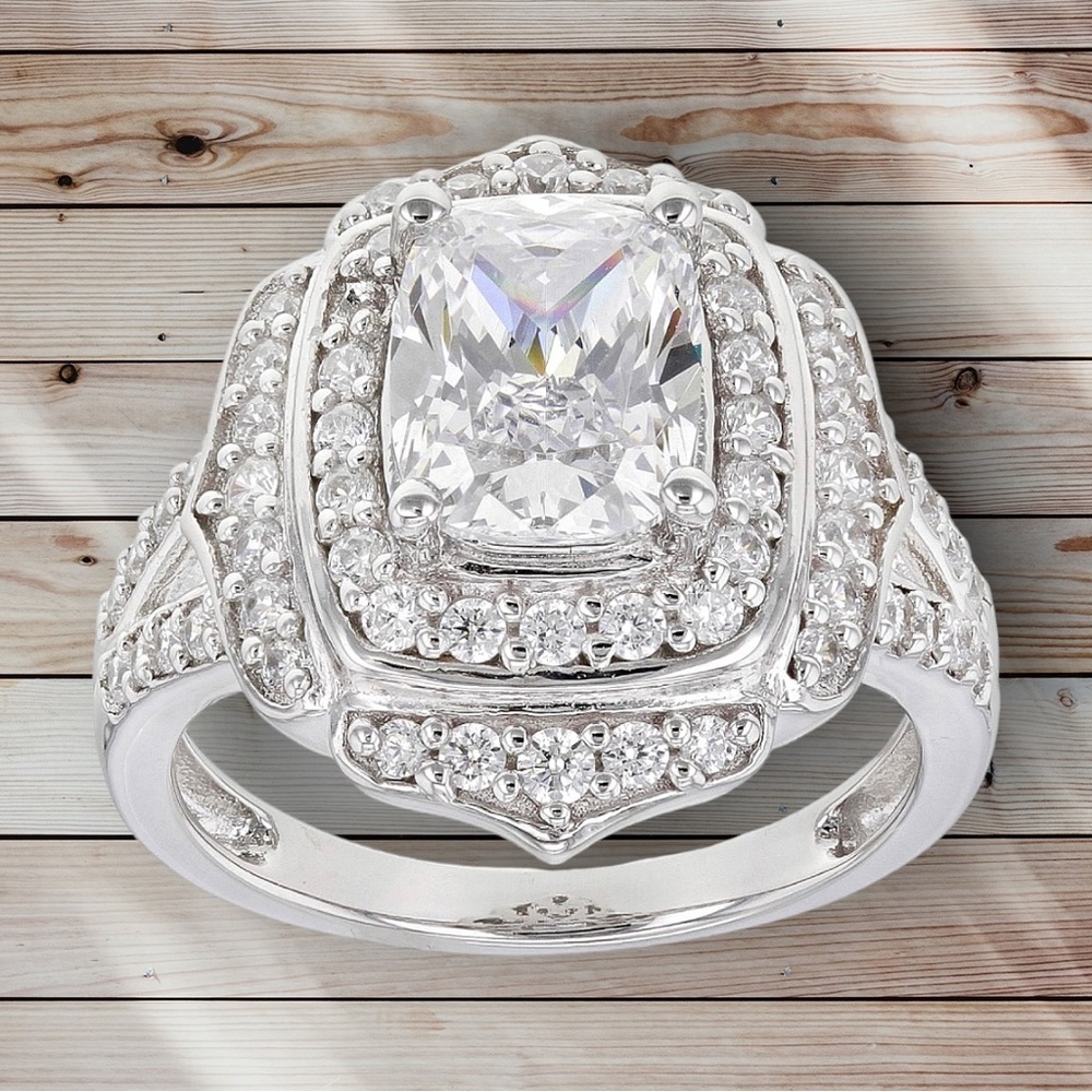 NEW Antique / Vintage / Estate Style White CZ Rhodium-Plated 925 Sterling Ring - Picture 13 of 16